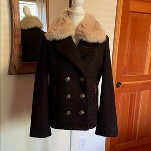 Sundance Black Pea Coat with removable Faux Fur Collar